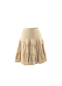 Gathered short skirt with embroidered details - Light Beige