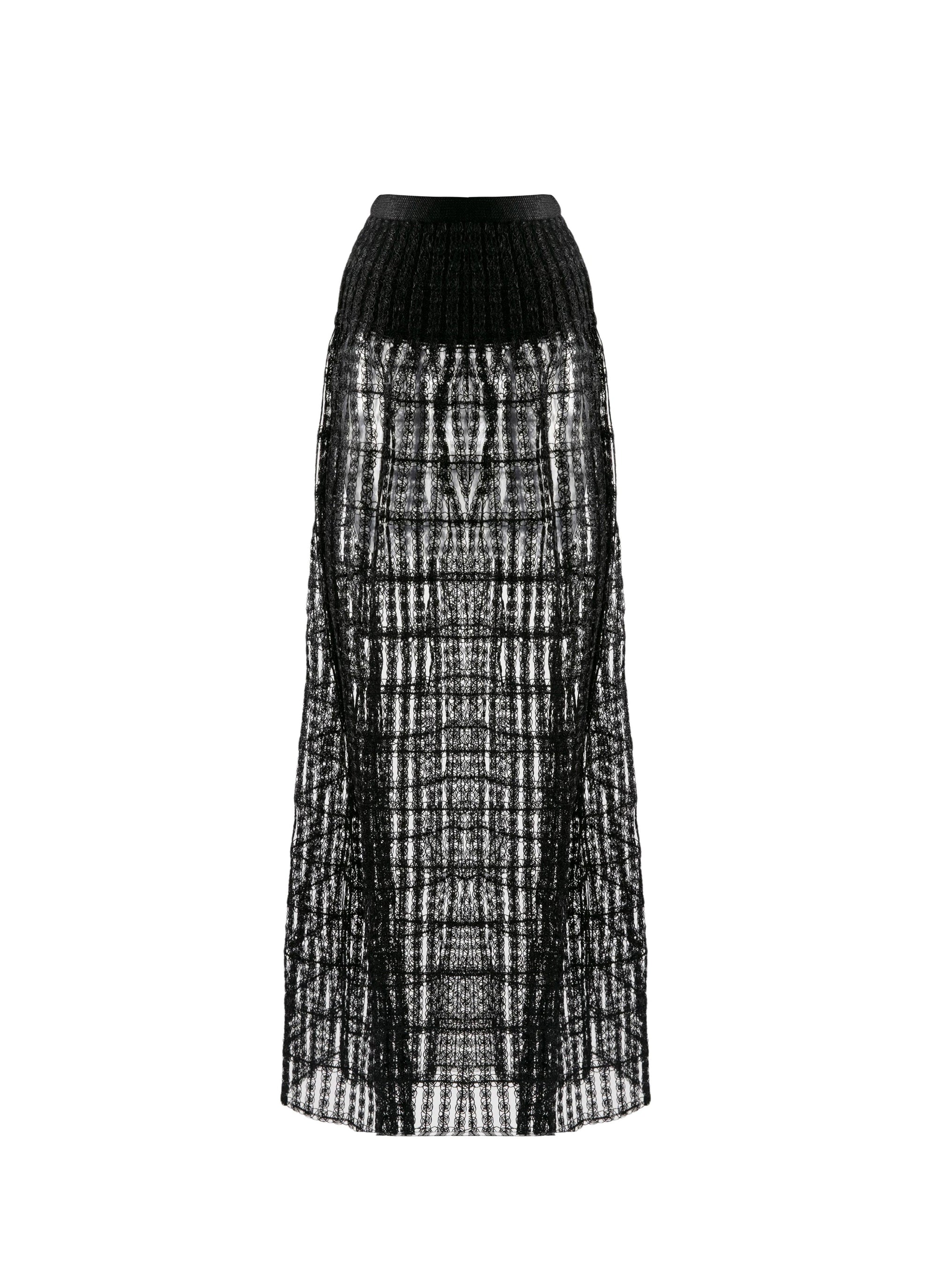 Embroidered sheer midi skirt - Black