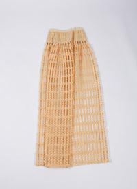 Embroidered sheer midi skirt - Light Beige