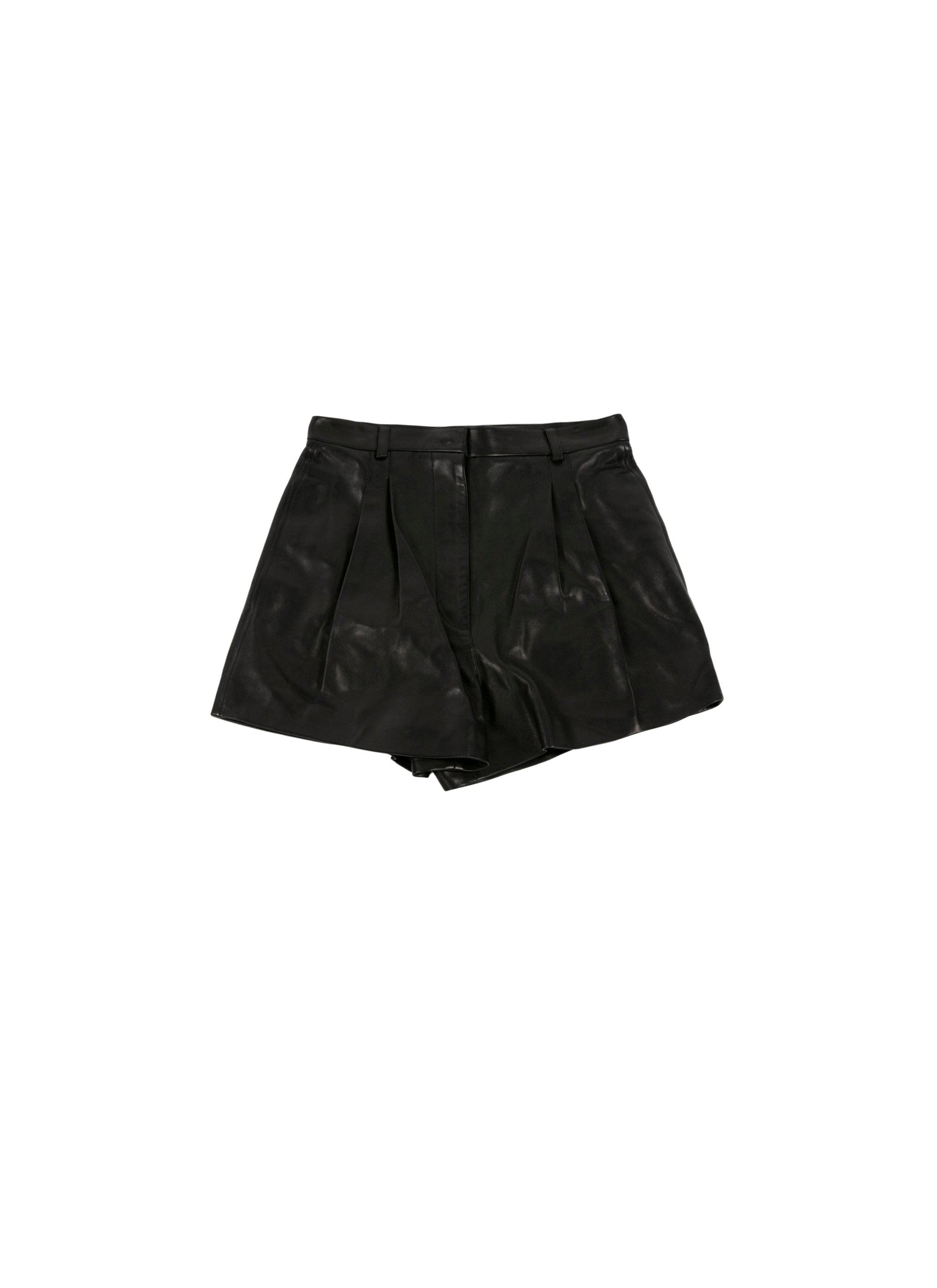 Pleated Short in Leather - Black