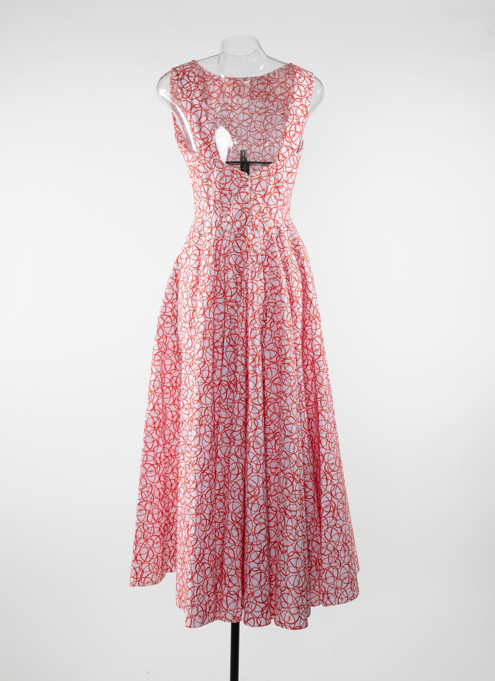 Mid-length patterned Dédale dress - White & Orange