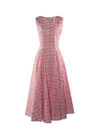 Mid-length patterned Dédale dress - White & Orange