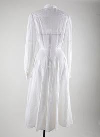 Robe chemise à manches longues perforée - Blanc