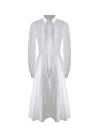 Robe chemise à manches longues perforée - Blanc