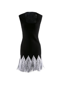 Sleeveless dress with contrasting fringes - Black & White