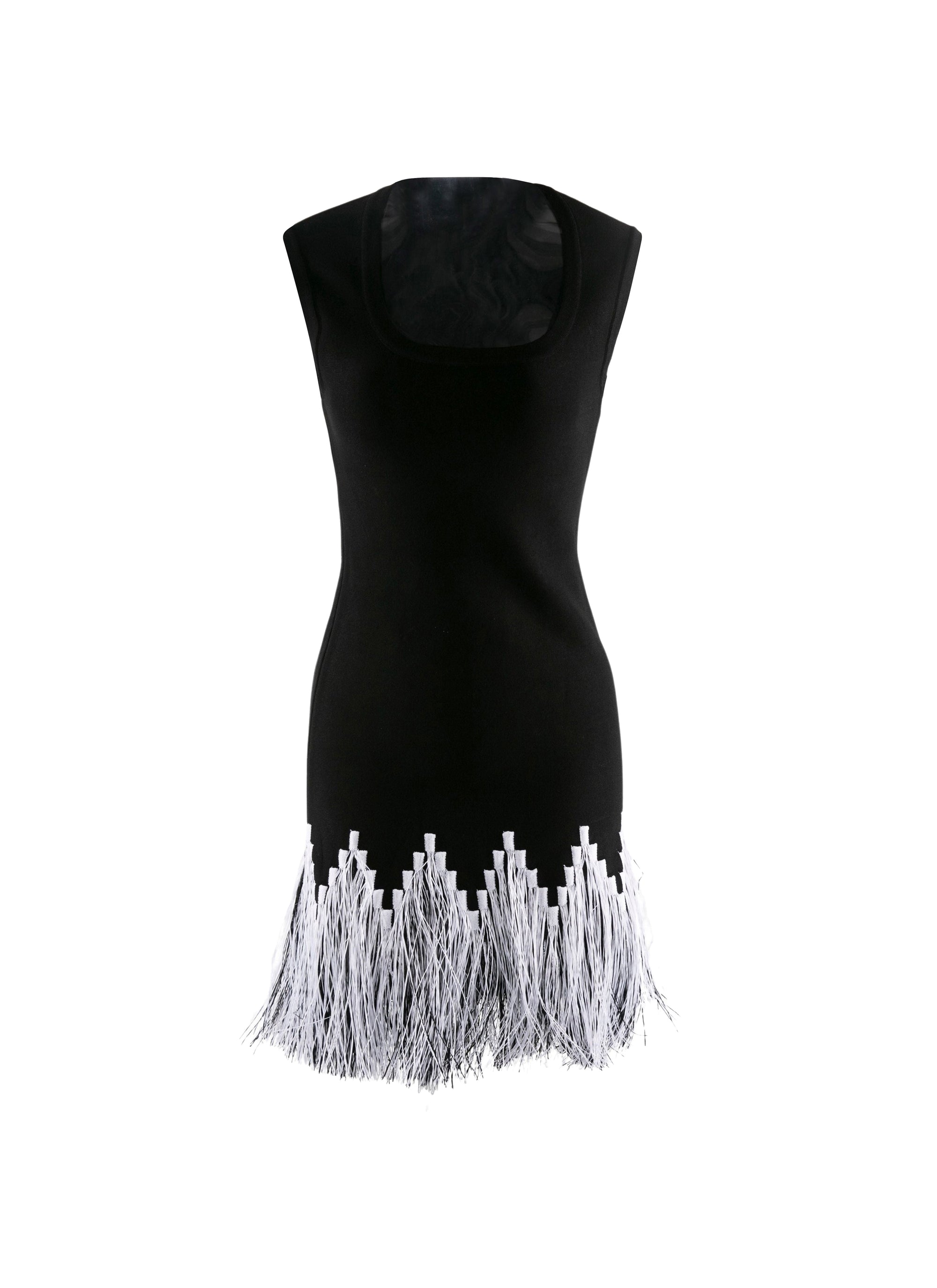 Sleeveless dress with contrasting fringes - Black & White