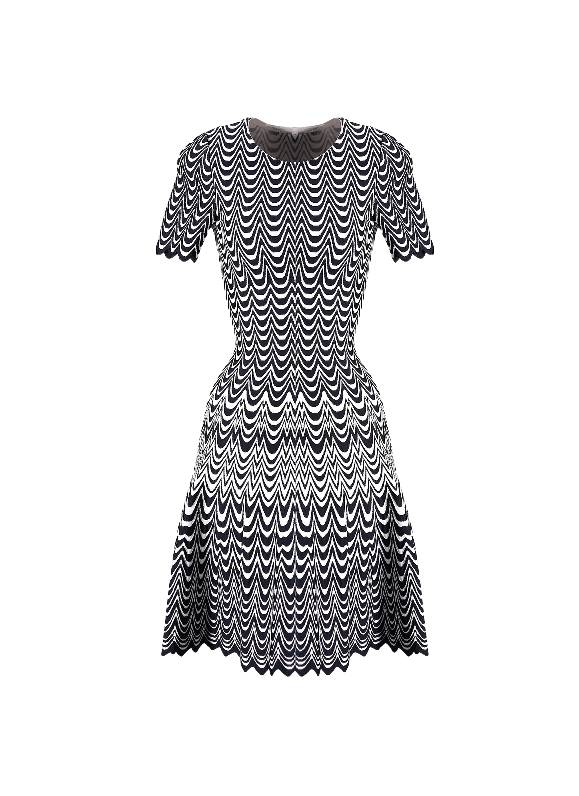 Robe à manches courtes Vagues en maille - Nuit & Blanc