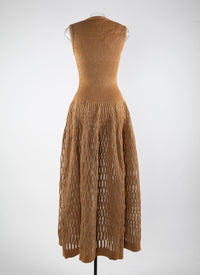 Perforated sleeveless midi-length dress - Chamois