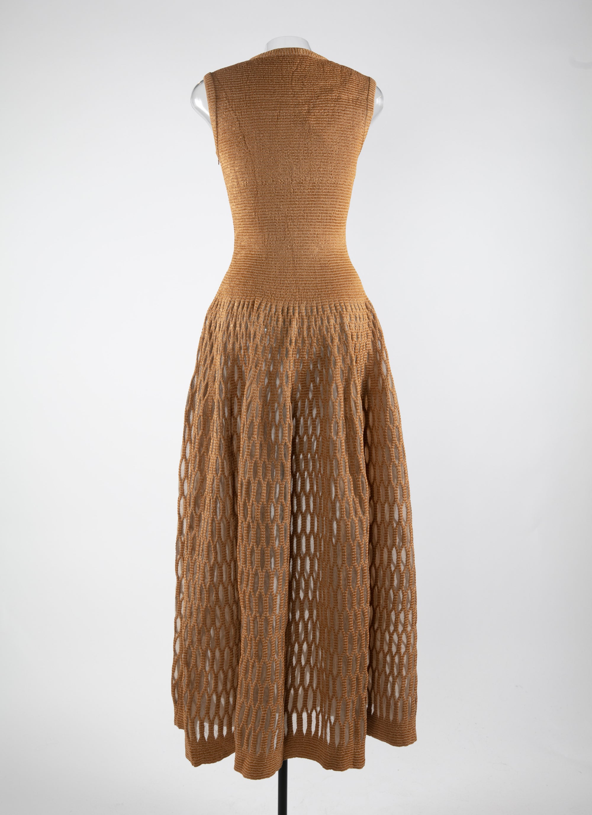 Perforated sleeveless midi-length dress - Chamois