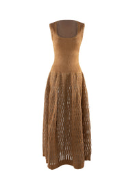 Perforated sleeveless midi-length dress - Chamois