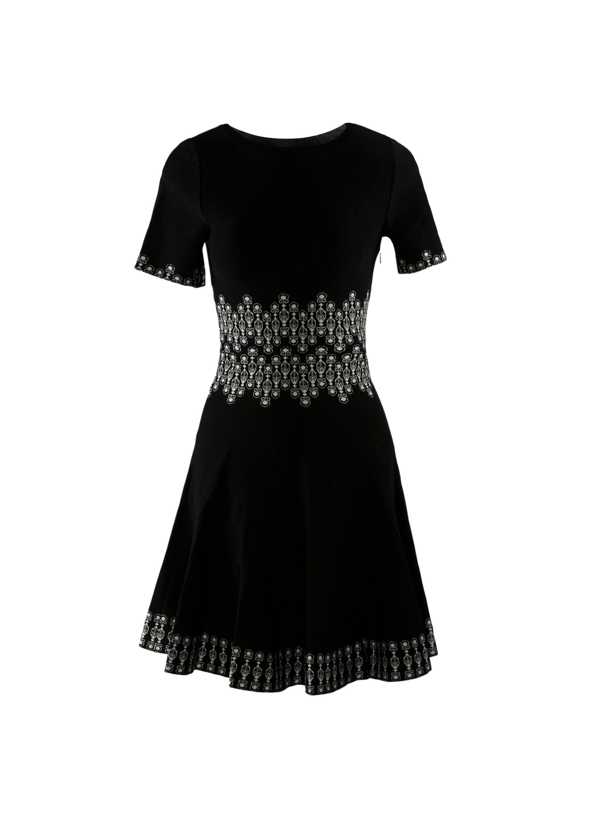 Short flared dress with printed belt - Black & Ivory