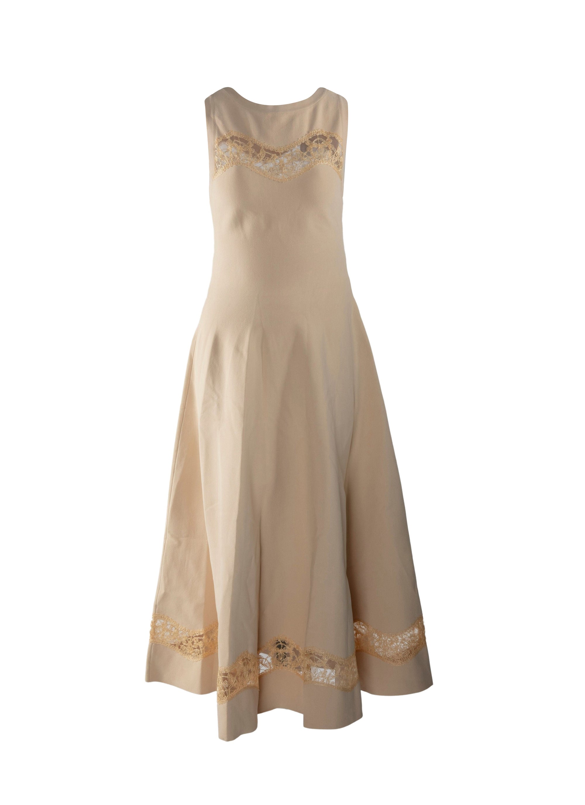 Lace mid-length skater dress - Light Beige
