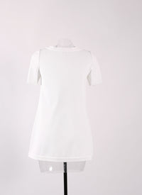 Short-sleeved tunic in raffia - White