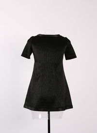 Short-sleeved tunic in raffia - Black intense