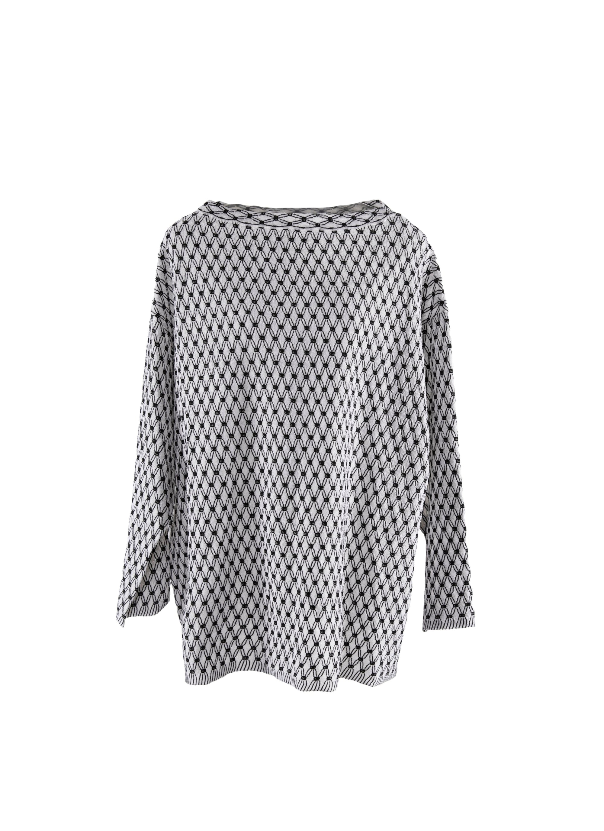 Pull à manches longues et encolure bateau en soie - Noir & Blanc