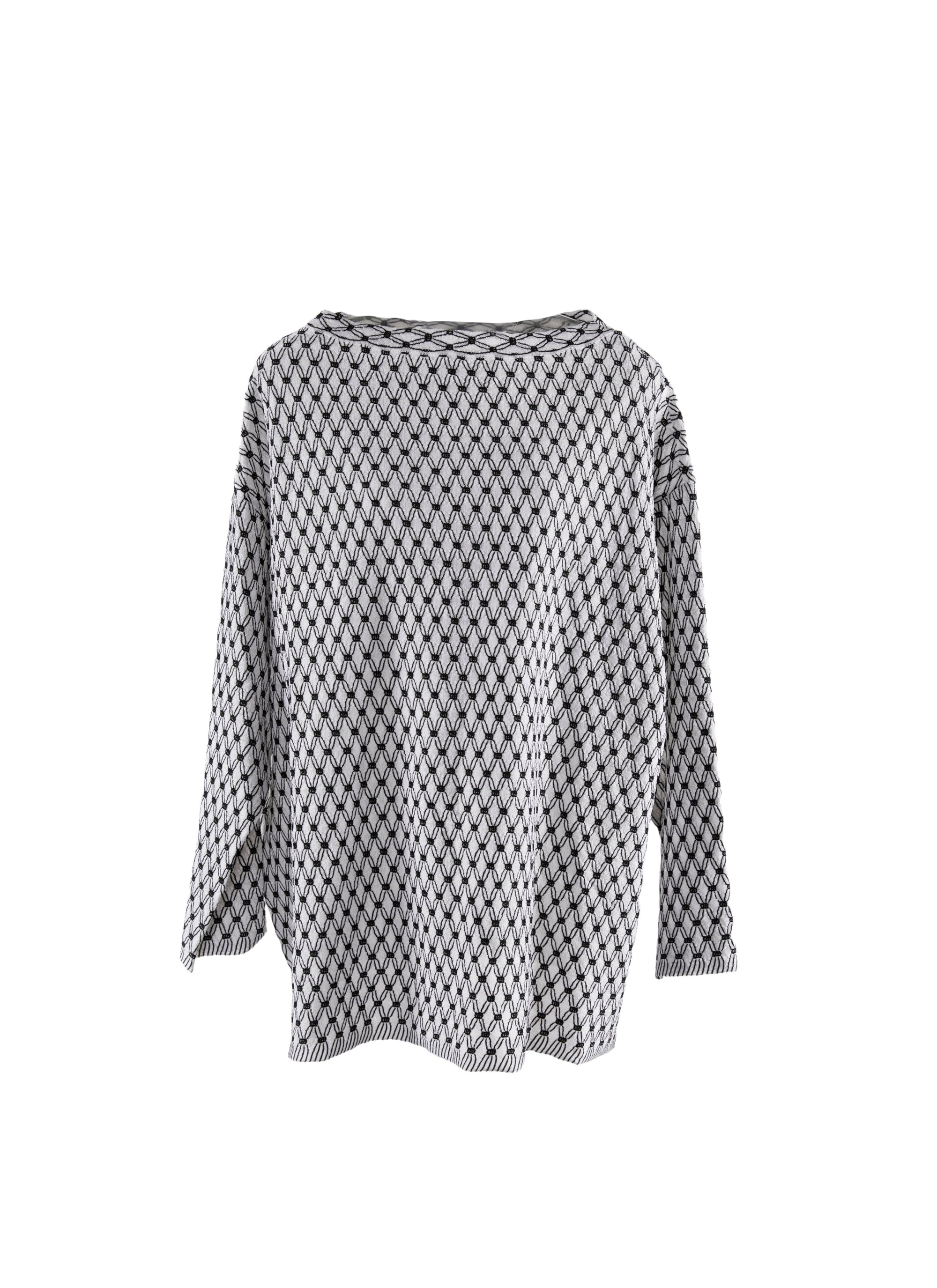 Long-sleeved boat-neck jumper with silk pattern - Black & White