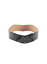 Studded leather belt without buckle - Black intense