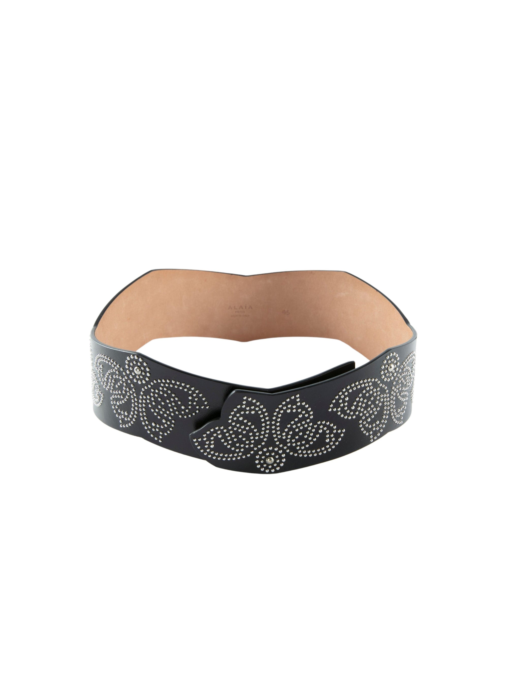 Studded leather belt without buckle - Black intense