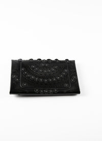 Oum flower clutch bag in leather - Black intense