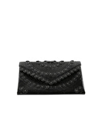 Oum flower clutch bag in leather - Black intense