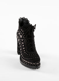 Ankle boots with laces and laser cut-outs in leather - Black & Grey