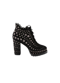Ankle boots with laces and laser cut-outs in leather - Black & Grey