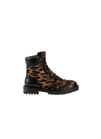 Foal print ankle boots in leather - Brown & Black