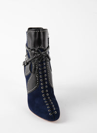 Lace-up ankle boots with studded edging motif in leather - Blue & Black