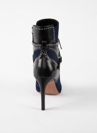 Lace-up ankle boots with studded edging motif in leather - Blue & Black
