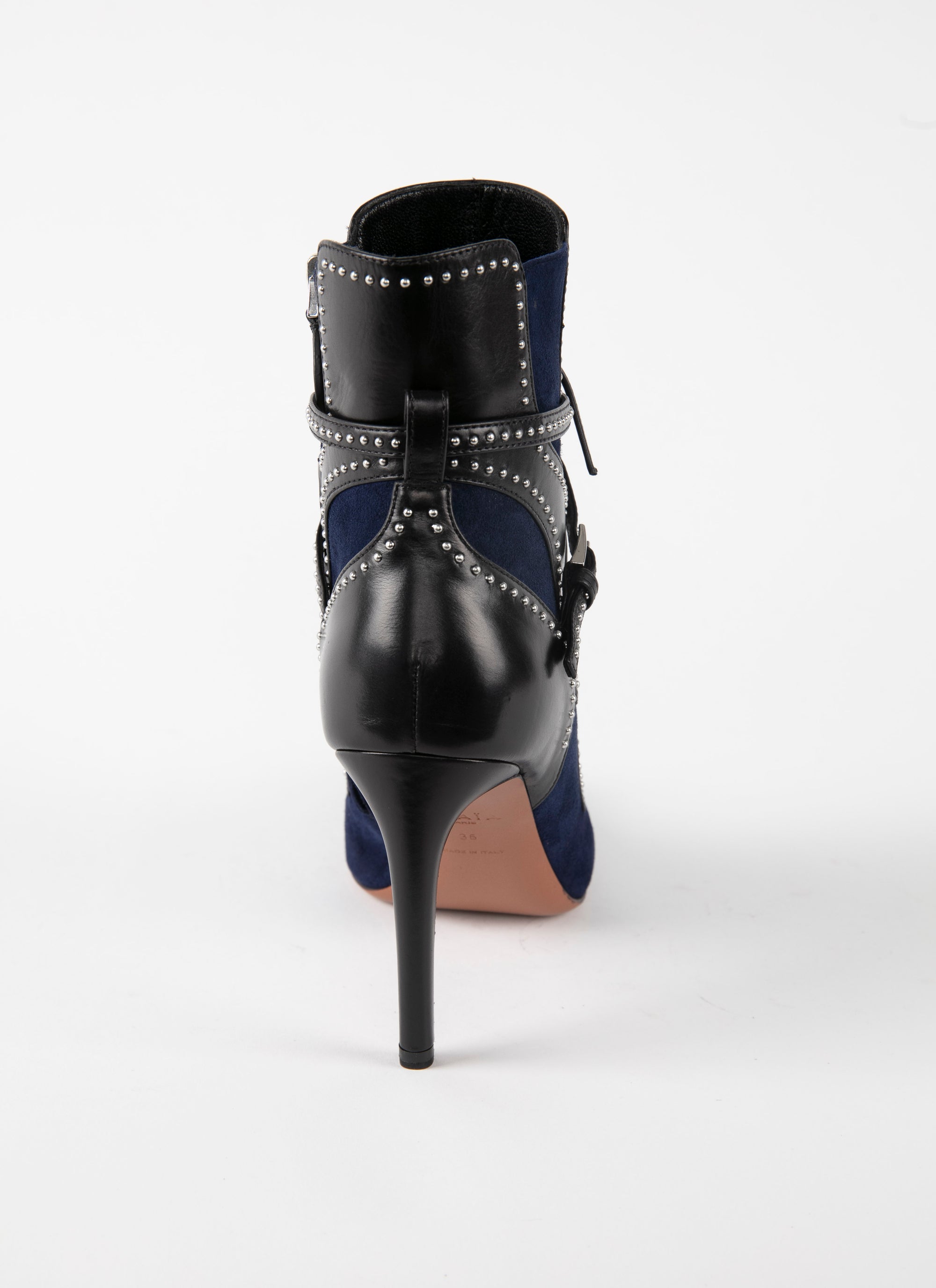 Lace-up ankle boots with studded edging motif in leather - Blue & Black