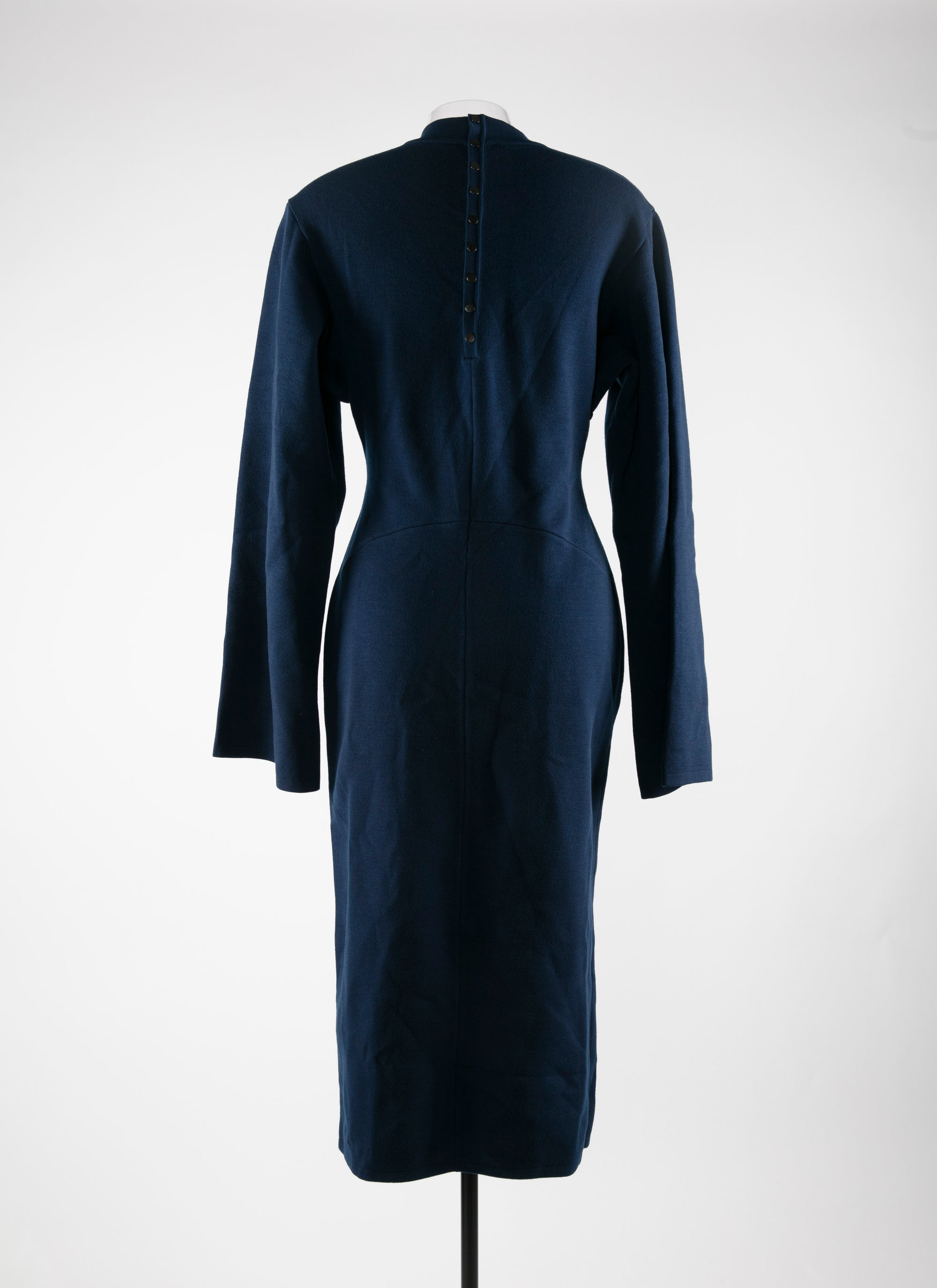 Fitted long-sleeved dress with stand-up collar - Navy