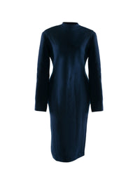 Fitted long-sleeved dress with stand-up collar - Navy