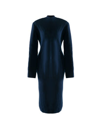Slim-fit long-sleeved dress with stand-up collar in wool - Navy