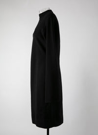 Ingenue long sleeve dress in wool - Black intense