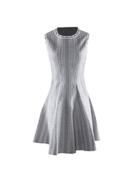 Sleeveless round-neck wool skater dress - White & Black