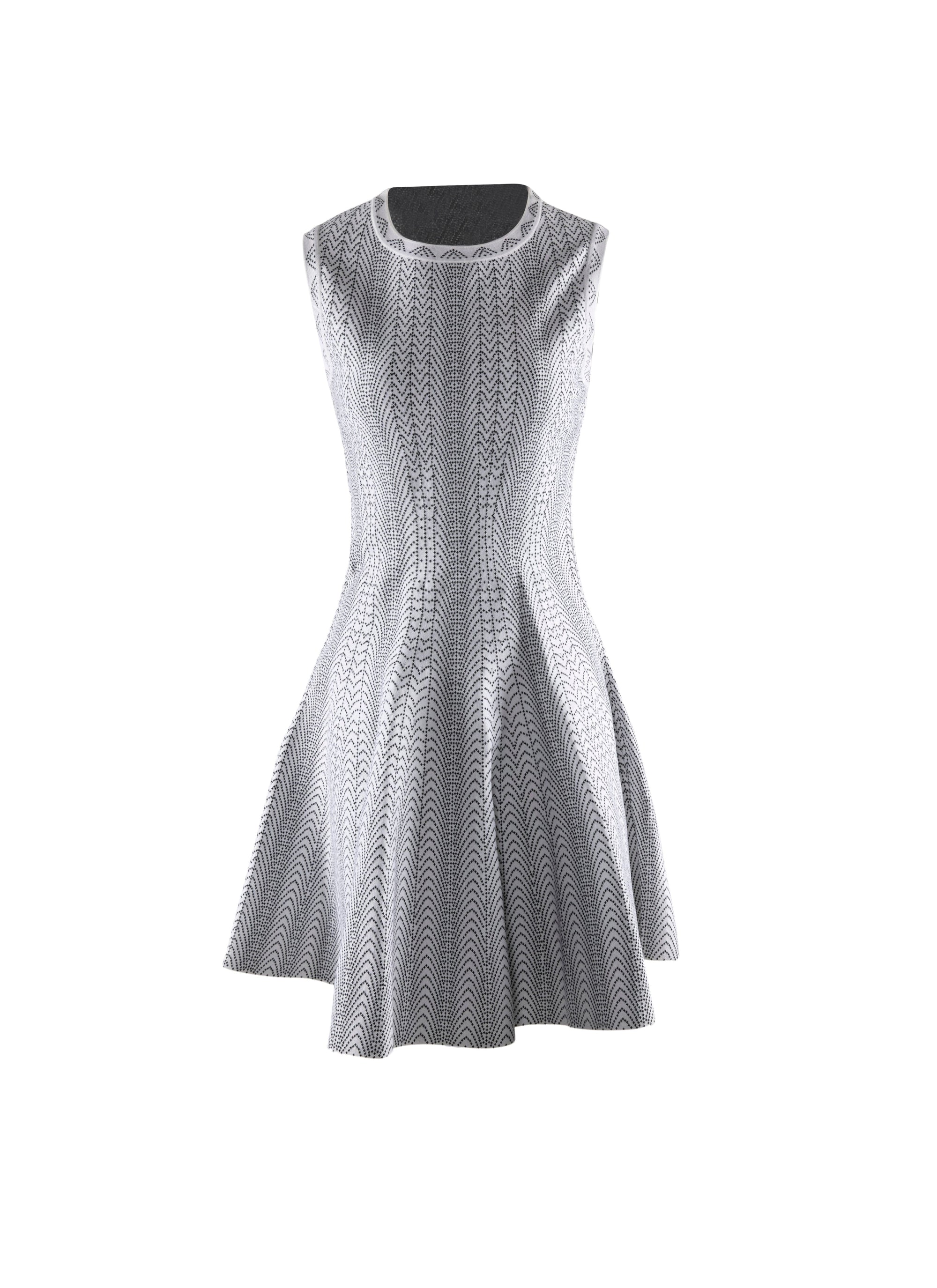 Sleeveless round-neck wool skater dress - White & Black