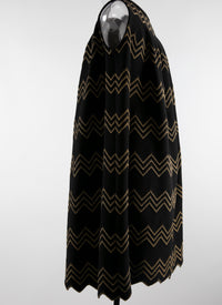 Loose-fitting herringbone dress with metallic embroidery in wool - Black & Gold