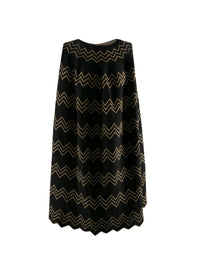 Loose-fitting herringbone dress with metallic embroidery in wool - Black & Gold