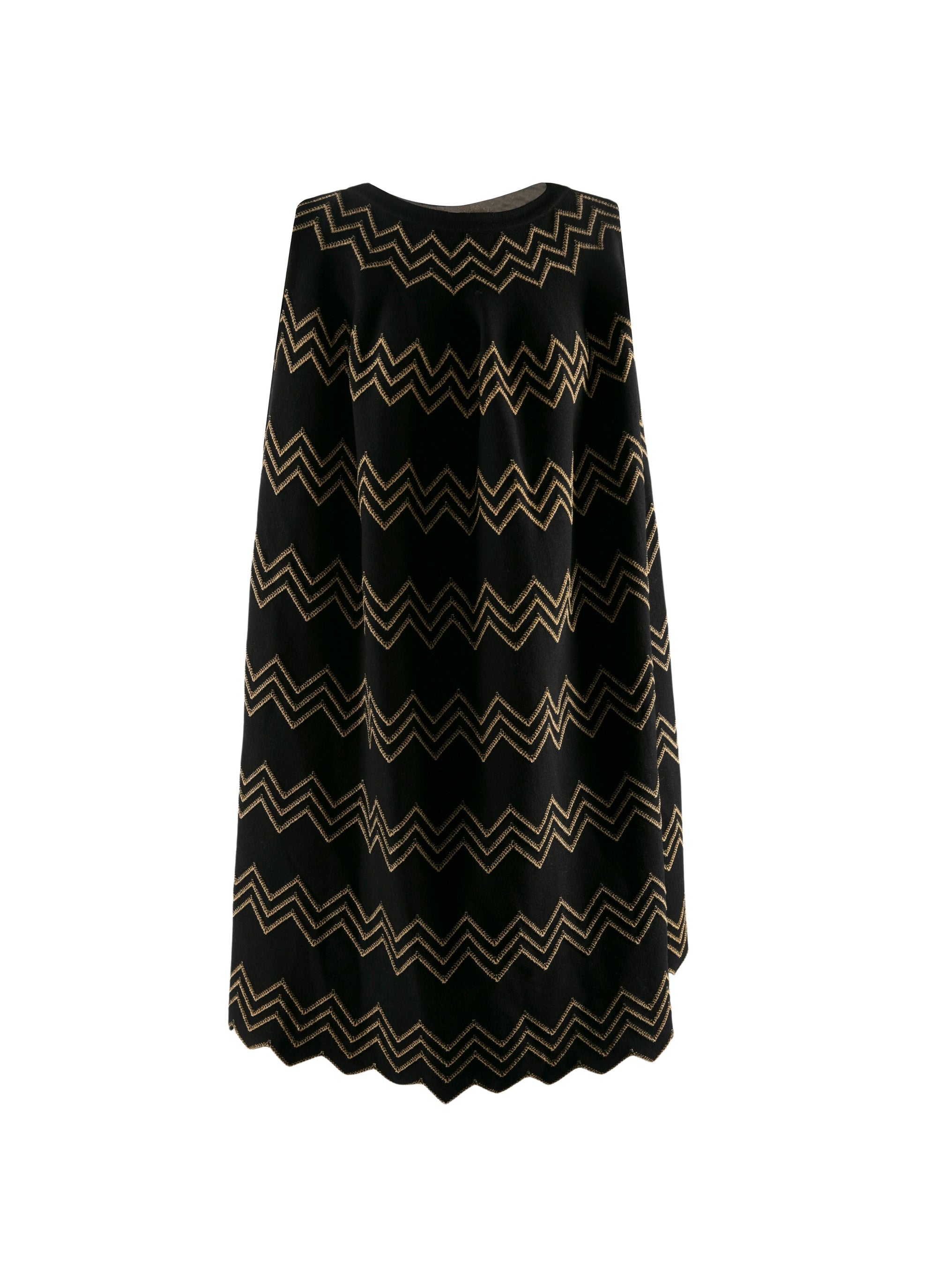 Loose-fitting herringbone dress with metallic embroidery in wool - Black & Gold