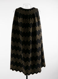 Loose-fitting herringbone dress with metallic embroidery in wool - Black & Gold