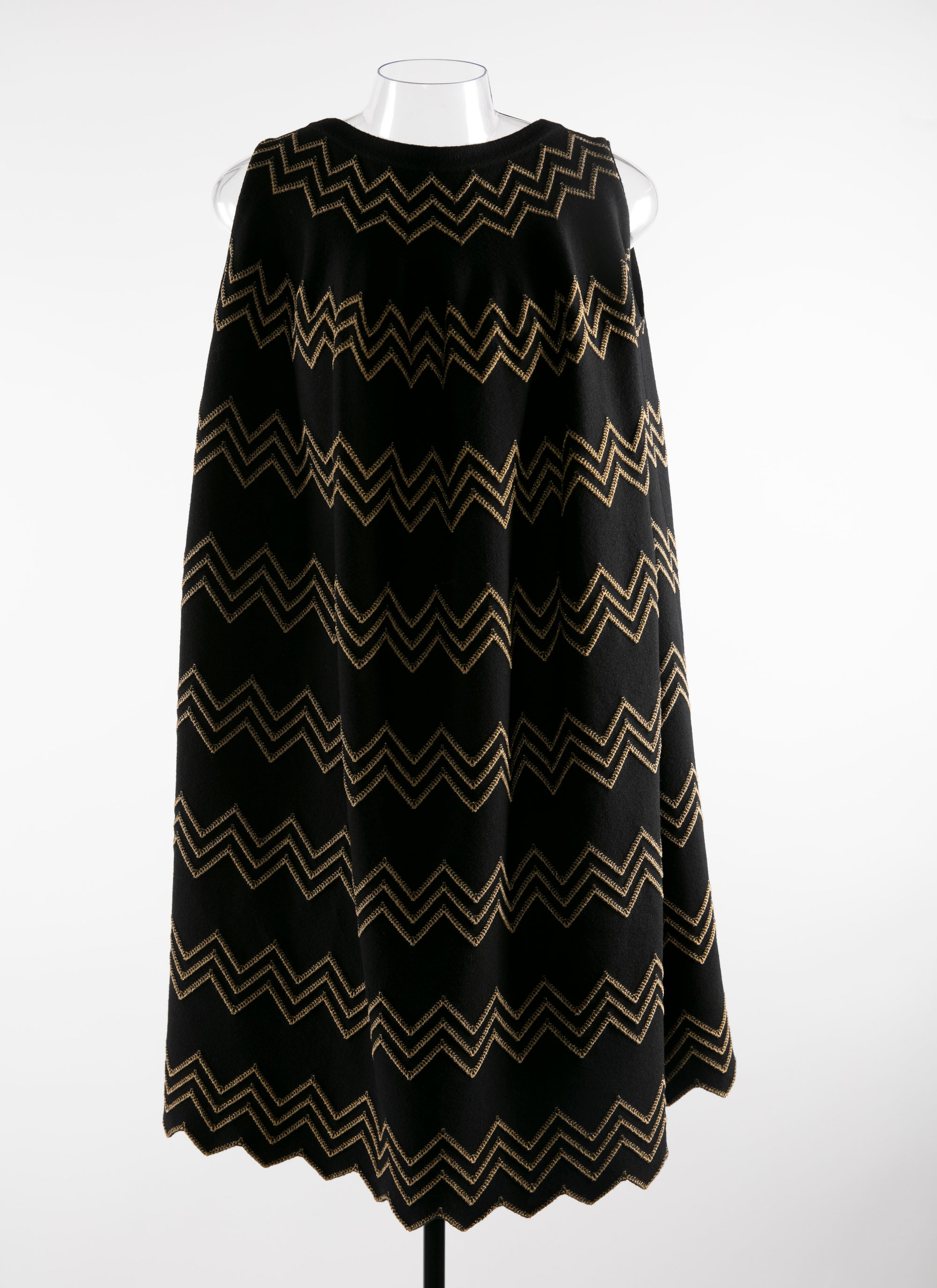 Loose-fitting herringbone dress with metallic embroidery in wool - Black & Gold