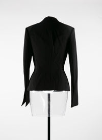 Jacket with central button in wool - Black intense