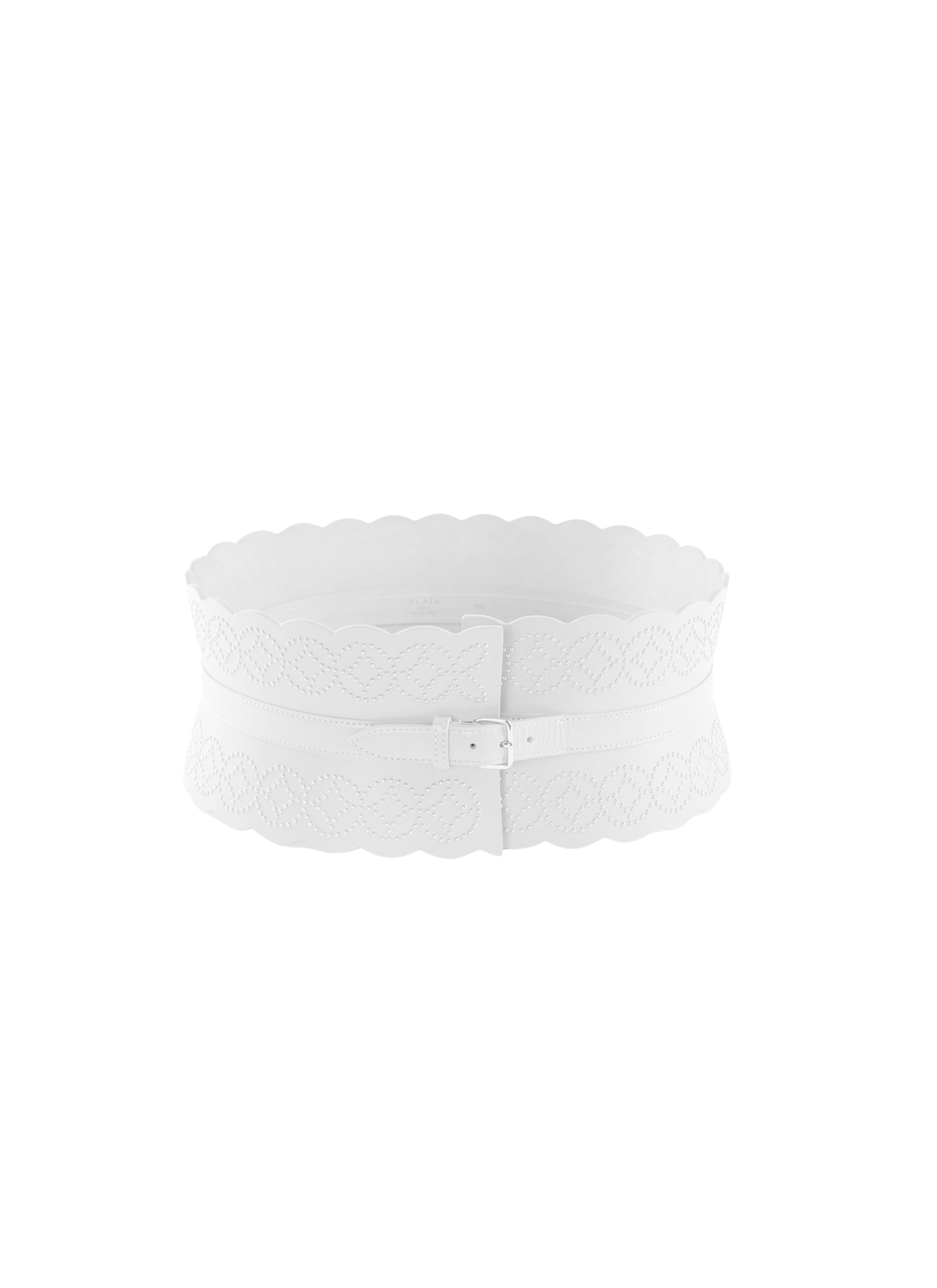 Leather corset belt with silver detailing - Optic White