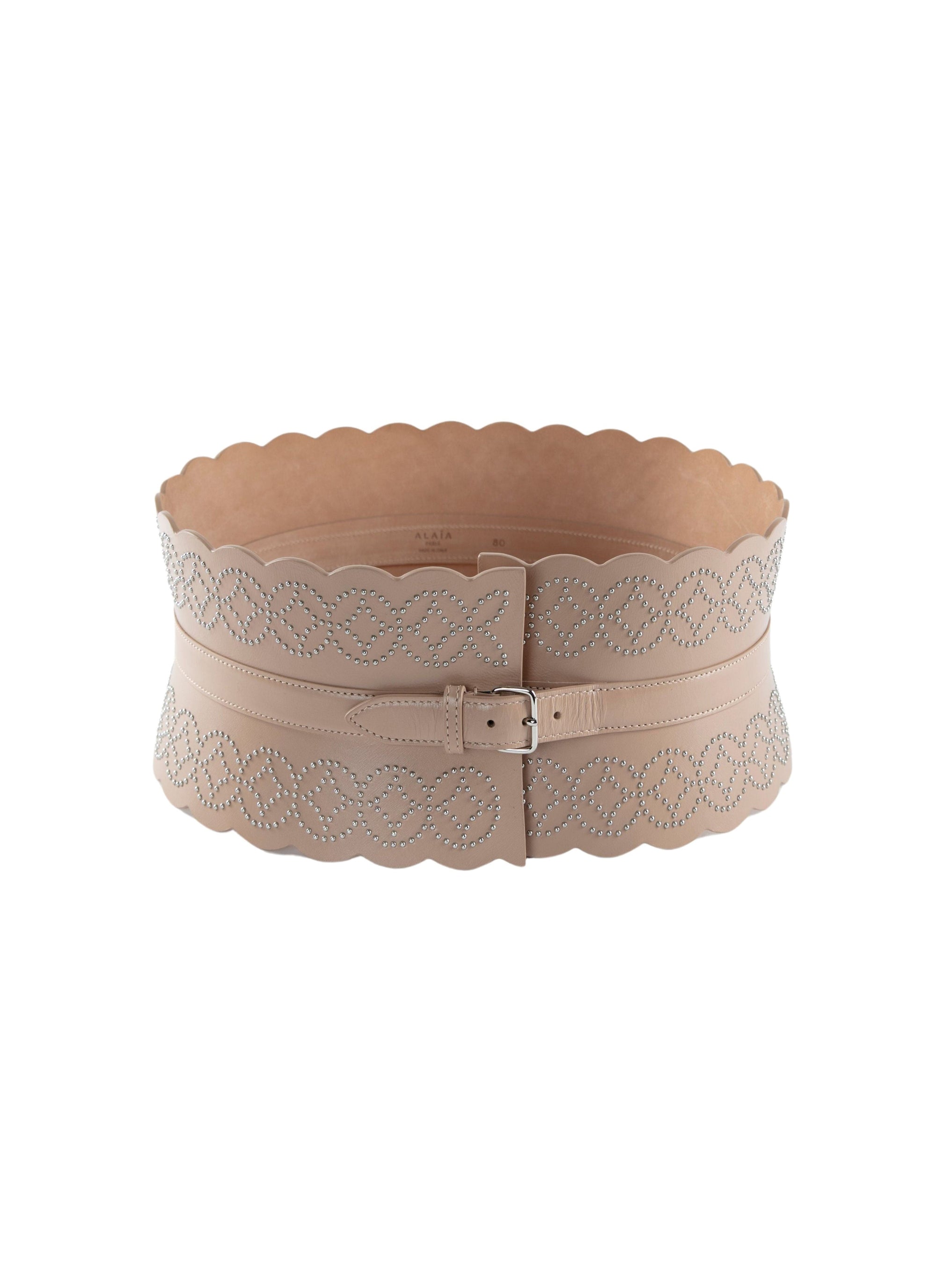 Leather corset belt with silver detailing - Sand
