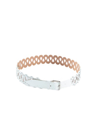 Thin openwork belt in leather - Optic White