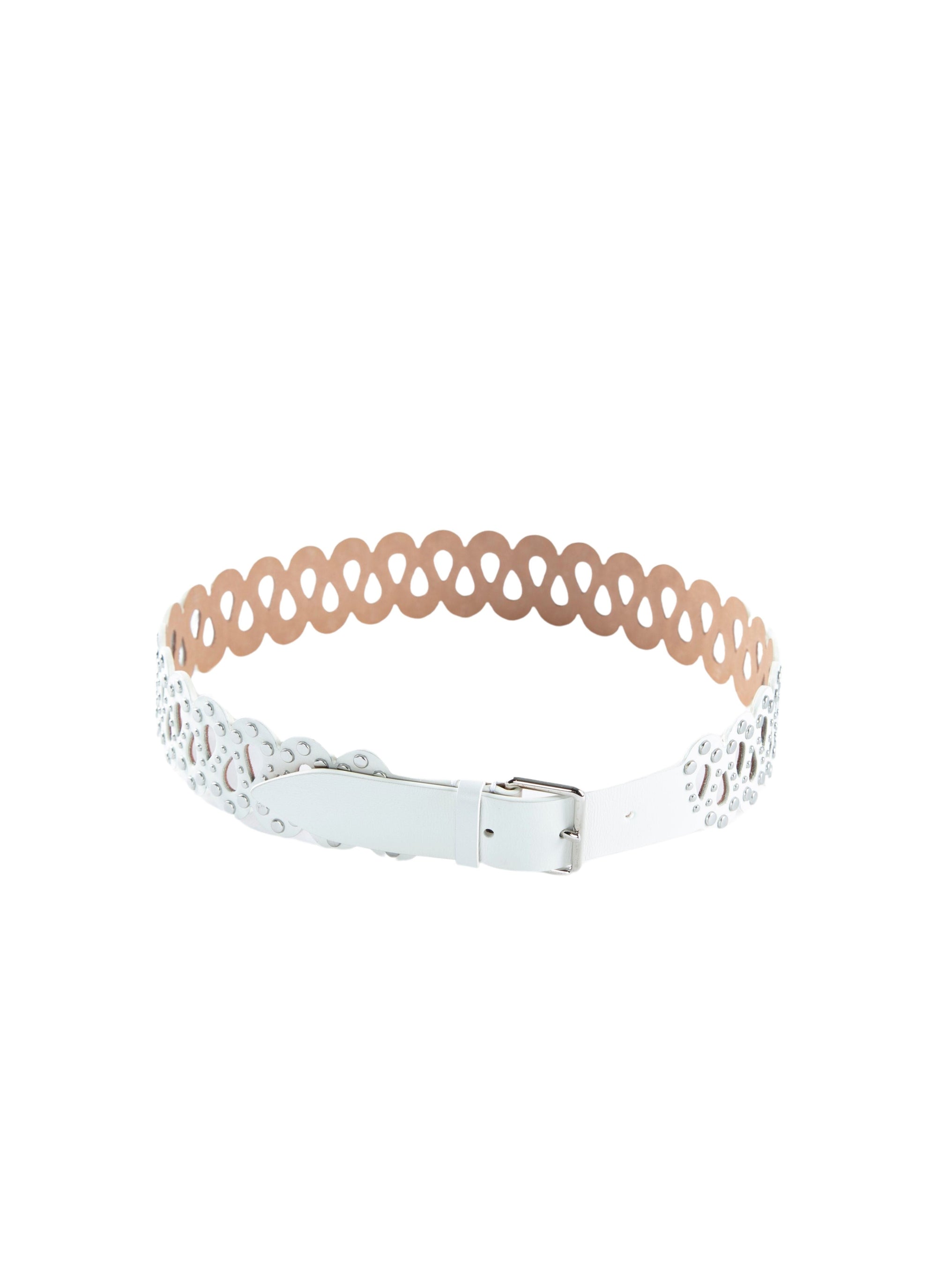 Thin openwork belt in leather - Optic White