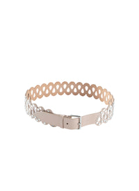 Thin openwork belt in leather - Sand