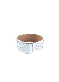 Wide belt with leather cut-outs - Optic White