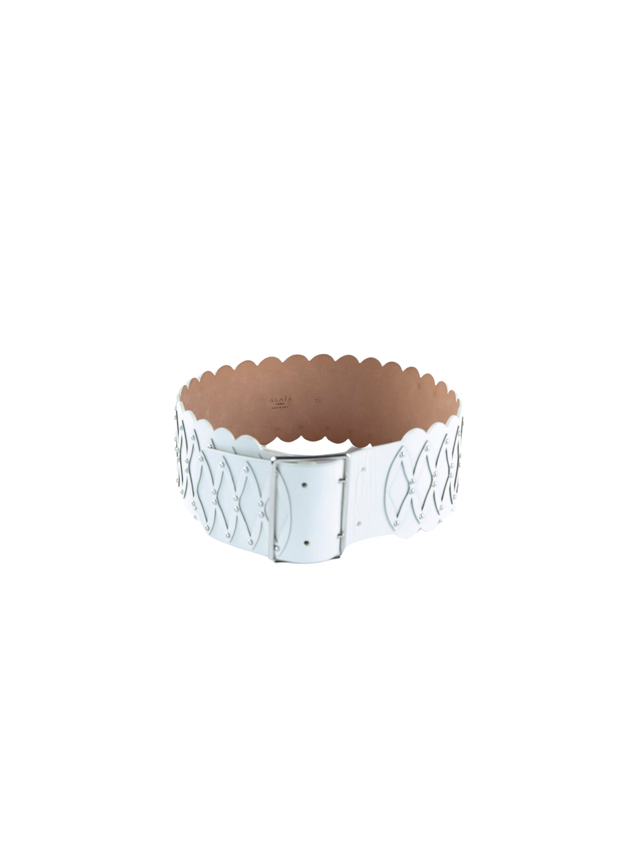 Wide belt with leather cut-outs - Optic White
