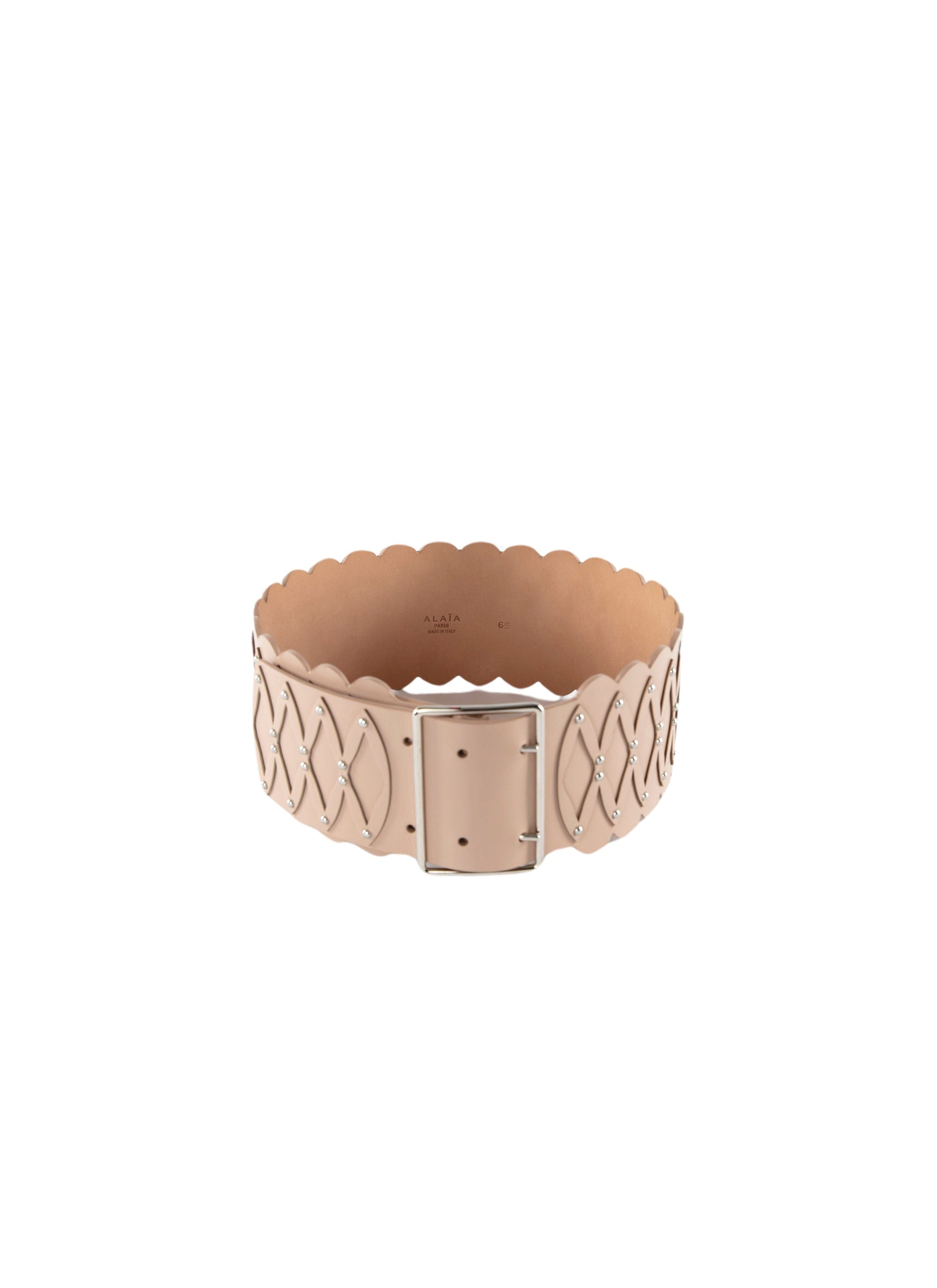 Wide belt with leather cut-outs - Sand
